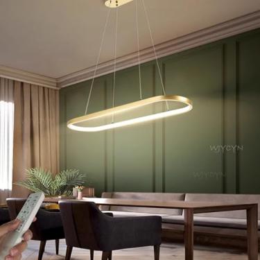 Imagem de Lustre pendente oval LED regulável, moderno, para mesa de jantar, escritório, com controle remoto, altura ajustável, sem reflexos, para sala de estar, cozinha, escritório, sala de estudos, B