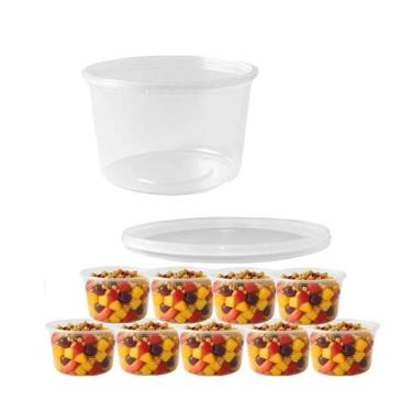 Imagem de Kit Com 10 Potes PP BrasilPack 1000ml Tampa Lacre Redondo Transparente