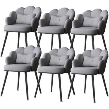 Imagem de EESCZVGBDX Cadeira de canto de couro, quarto, sala de casamento, varanda, penteadeira, cadeira de maquiagem, cadeiras de jantar, pernas de metal, conjunto de 6