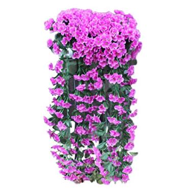Imagem de Parede de seda artificial pendurada violeta guirlanda de flores cesta de flores orquídea flor de videira falsa decoração de casa guirlanda de flores artificiais de inverno (cor: roxo, tamanho: tamanho
