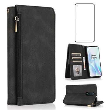 Imagem de Compatível com OnePlus 8 OnePlus8 5G UW Tmobile Capa carteira protetora de tela de vidro temperado com zíper capa flip de couro suporte para cartão para One Plus8 1 Plus 1plus One+ 1+ 1+8 Verizon
