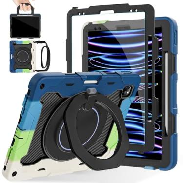 Imagem de ROISKIN Capa para iPad Pro de 12,9 polegadas (6ª, 5ª, 4ª e 3ª geração) com protetor de tela HD, suporte 360, alça, suporte de lápis, alça de ombro [proteção contra quedas de 4,5 metros] Capa robusta e