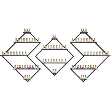 Imagem de Organizador comercial de esmalte, prateleiras de exibição de óleos essenciais de metal montadas na parede, prateleiras de armazenamento de cosméticos poligonais, para salão de beleza de spa em casa