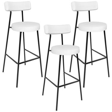 Imagem de Kit 03 Banquetas Altas Bar Cozinha Sala De Jantar Estrutura Em Aço Milão L02 Facto Branco - Lyam Decor