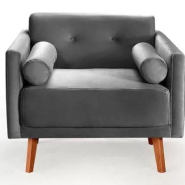 Imagem de Poltrona Decorativa Luma Suede Cinza Grafite Com Pés Em Madeira