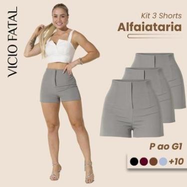Imagem de Kit com 03 Shorts de Alfaiataria Feminino Cintura Alta Short Social Plissado Elegante Social-Feminino