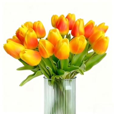 Imagem de Flores artificiais laranja pôr do sol para vaso de tulipas realistas, buquês para decoração de festa de casamento, casa, férias, 2 peças