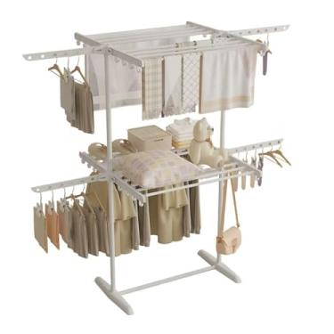 Imagem de Hhsdyl Varal de Roupas – Secador de Roupa Interior e Exterior, Cabide Dobrável, Suporte Suspenso, Prateleira para Roupas e Sapatos, Barra de Armazenamento de Roupa,White,Two story B