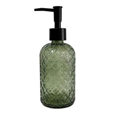 Imagem de Dispensador de sabão de vidro verde com bomba preta, conjunto dispensador de sabonete líquido para mãos de 382 g, dispensador de loção para decoração de casa moderna, banheiro, bancada de cozinha