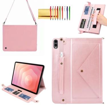 Imagem de Capa de mão para Samsung Galaxy Tab S11 Ultra 2025 de 14,7 polegadas, capa carteira transversal Techcircle com suporte para caneta S + compartimentos para cartões + alça de mão + alça de ombro, ouro