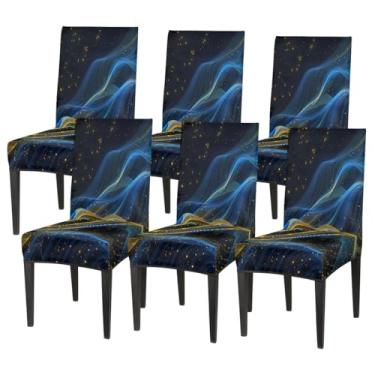 Imagem de Conjunto de 6 capas elásticas para cadeira de sala de jantar, capa protetora de assento de galáxia, psicodélica, arte abstrata, removível, lavável, para cozinha, casa, hotel, banquete, festa de