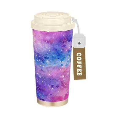 Imagem de SEHANY Caneca de viagem Galaxy Starry Sky de viagem de 500 ml Copos de café reutilizáveis revestidos de cerâmica com tampa à prova de vazamento, parede dupla, isolamento a vácuo, copo de café de aço