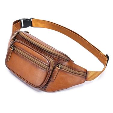 Imagem de NIUCUNZH Pochete de couro legítimo, masculina, feminina, pequena, com vários bolsos, bolsa de cintura para viagens, esportes, caminhadas, ciclismo, pesca, corrida, Crazycoffee