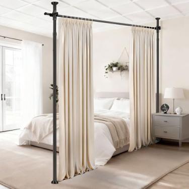 Imagem de AJAZZ Haste de cortina divisória de quarto, separador sem perfuração para divisória de espaço ajustável (H) 43-120 × (L) 89-254 cm Divisor de parede temporário resistente haste de tensão do chão ao