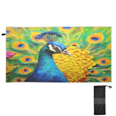 Imagem de ATTX Toalha de praia para pintor a óleo de pavão 79 x 188 cm - Cobertor de microfibra leve de secagem rápida e resistente à areia para piscina, ioga, academia e viagens | Esportes de banho de natação