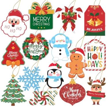 Imagem de 60 etiquetas de presente de Natal com cordas desamarradas, etiquetas de Natal para presente, etiquetas de presente de papel, etiquetas de nome de Natal, embrulho de presente de Natal DIY e cartão de