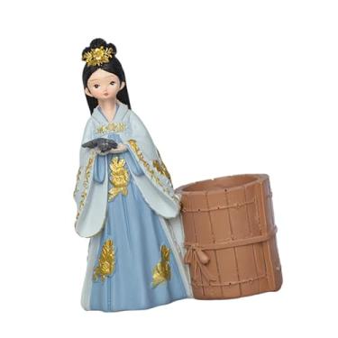 Imagem de Esquirla Porta-canetas de resina, organizador de pincéis de maquiagem, adorável acessório de papelaria, porta-lápis elegante para penteadeira/escrivaninha, Azul