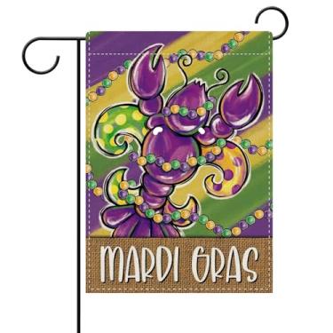 Imagem de Dyrenson Bandeira decorativa de jardim de lagosta de carnaval de Nova Orleans, flor de lis, jardim, decoração de casa, contas rústicas, baile de máscaras, decoração pequena ao ar livre, dupla face