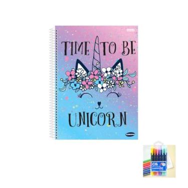 Imagem de Kit Caderno Feminino 1 Matéria Capa Dura 96 Folhas KBOM + Caneta Esferográfica Spiro 24 Unidades + Marca Texto Gel Pastel 6 Cores