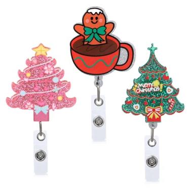 Imagem de 3 Peças Rolos de Crachá de Natal, Árvores Natal fofas e Porta-Crachá Enfermeira em Forma Boneco Gengibre para Enfermeira Trabalhadora Hospital e Estudante