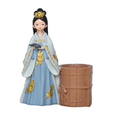 Imagem de predolo Porta-canetas com design de animal de desenho animado, estilo antigo, para decoração de mesa, porta-pincéis de maquiagem elegante, ideal para, Azul