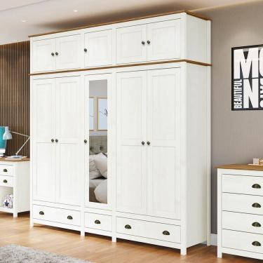 Imagem de Guarda-roupa Casal 10 Portas 3 Gavetas Branco/freijó Topázio Madeira Pinus - Finestra