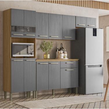 Imagem de Armário De Cozinha Compacta Versalhes Freijó/gris 12 Portas, 1 Gaveta E Balcão Com Tampo - Kits Paraná