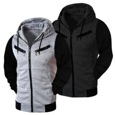 Imagem de kit 2 Jaqueta Hyve De Moletom Com Ziper Bolso Canguru Blusa Lisa Masculino-Masculino