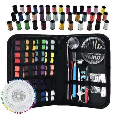 Imagem de Kit de costura, 128 peças de acessórios de costura, amigável para iniciantes e profissionais para trabalhadores, adequado para viagens, casa, escola e presente DIY, agulhas, tesouras