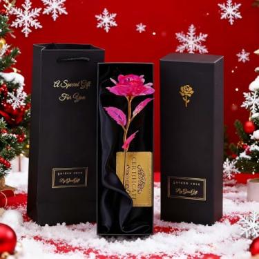 Imagem de Rosa banhada a ouro com certificado, flor rosa dourada eterna simulada, presente romântico para aniversário, dia dos namorados, aniversário, presente criativo (rosa vermelha)