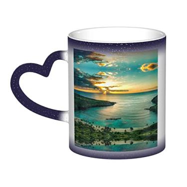 Imagem de Sunrise Over Hanauma Bay Oahu Hawaii Divertida Xícara de Café Mágica, Sensível ao Calor, Mudança de Cor, 12 Oz, Para Café/Chá/Leite/Cacau, Para Adolescente/Aniversário/Festival/Presentes