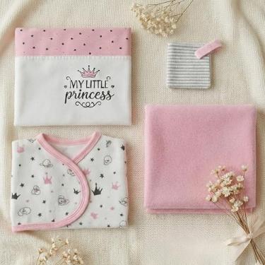 Imagem de Kit Banho Bebê com 3 Peças + Cobertor Microfibra 80×110 cm – Toalha com Capuz, Panos de Algodão & Manta Macia Antialérgica – Enxoval Completo para Bebê (Rosa)