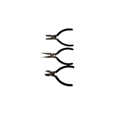 Imagem de Jogo de 3 Mini Alicates 4,5 Polegadas, Aço Carbono, Preto, Bico Meia Cana, Corte Diagonal e Universal, com Mola de Retorno, 200g