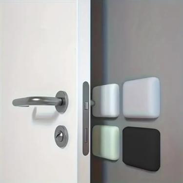 Imagem de 4 batentes de porta autoadesivos, puxadores de porta de silicone, almofadas de parede anticolisão para casa e escritório, universal, branco