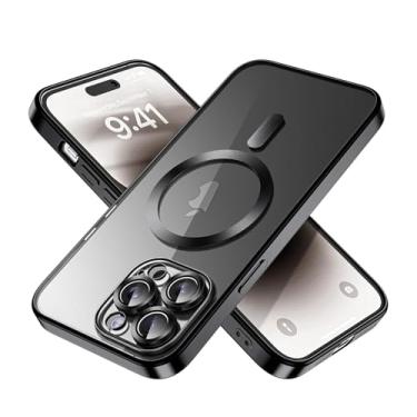 Imagem de BEMMY Capa Capinha Para iPhone Anti Impacto Com Proteção Câmera,Capa Magnética Transparente Galvanizada Para iPhone Compatível Com Mag-safe (Preto-15Pro Max)