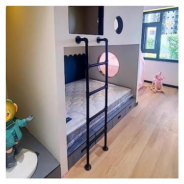 Imagem de YTXFRHOD Escada de beliche de metal resistente para casa/trailer/trailer, escadas suspensas internas e externas, escada de saída, escada de escape de poço de janela de porão, preto - 1,25 m