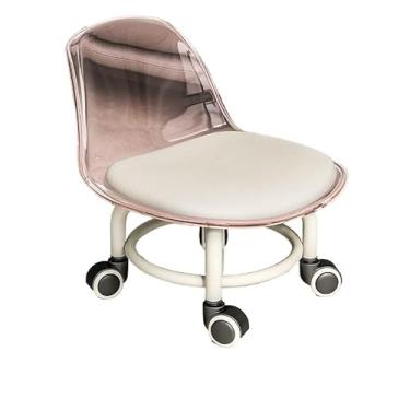 Imagem de Banqueta pequena de acrílico com rodas universais silenciosas banco baixo giratório com encosto, banco de rolo universal(Rosa)