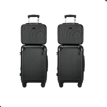 Imagem de Kit Mala de Viagem Reforçada 4 Peças – 2 Malas Bordo 10kg + 2 Necessaire/Frasqueira, Rodinhas 360°, Rígida, Expansível, Cadeado TSA | Ideal para Avião, Turismo e Trabalho (Preto)