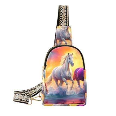 Imagem de CEBUGI Pochete feminina de couro transversal Horses Small Sling Bag para caminhadas, viagens ao ar livre