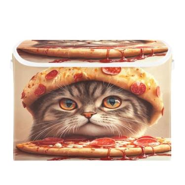 Imagem de STAYTOP Cesto de armazenamento dobrável fofo para comer pizza com tampa, caixa de armazenamento decorativa, organizador de cubos, cestas de armazenamento para quarto, armário e sala de estar
