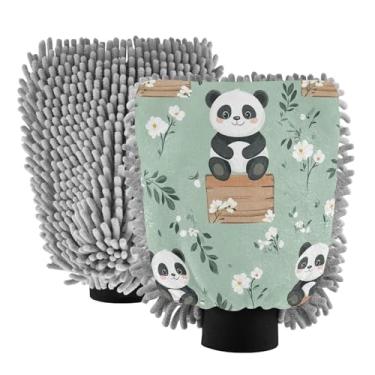Imagem de STAYTOP Luvas fofas para lavagem de carro panda de desenho animado, 2 peças, luvas de microfibra de chenille, sem arranhões, panos de esponja de lavagem ultra absorventes para carros, limpeza