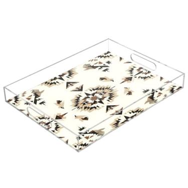 Imagem de STAYTOP Bandeja de servir de acrílico com estampa de tapeçaria nativa americana, 15,7 x 11,20 cm, bandejas decorativas à prova de derramamento, organizador de bancada para café da manhã, chá, comida