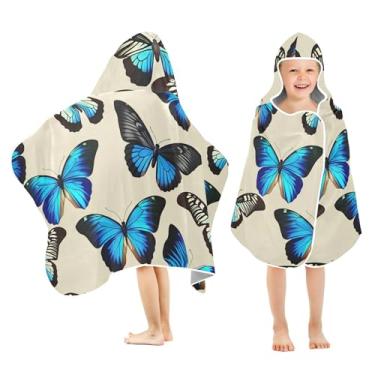 Imagem de Burbuja Toalha de banho com capuz borboletas para crianças, toalha de praia de pelúcia macia absorvente para chá de meninas e meninos 3-10 anos, 61 x 127 cm