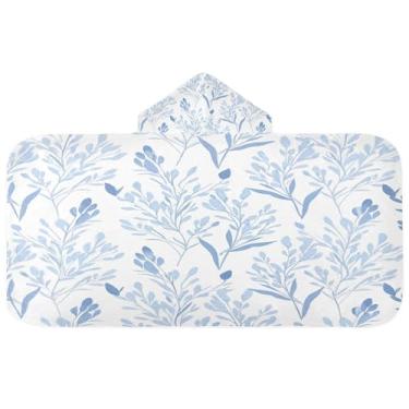Imagem de Burbuja Toalha de banho com capuz Blue Wispy Wildflower para crianças, toalha de praia de pelúcia macia absorvente para meninas e meninos 3-10 anos, 61 x 127 cm
