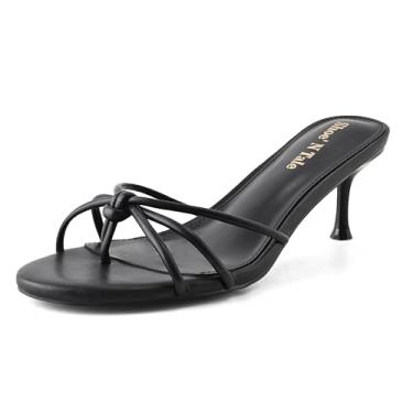 Imagem de Shoe'N Tale Sandálias femininas de salto gatinho com nó de dedo redondo, bico aberto, salto mula, sapatos estilosos, Preto, 36