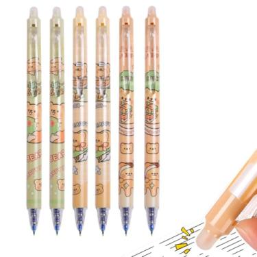 Imagem de Kit 6 Canetas Apagáveis em Gel Fofas Ursinho de desenho animado de 0,5 mm,Cor tinta Azul, canetas que apaga fantasminha, para mulheres, meninas, meninos, material escolar
