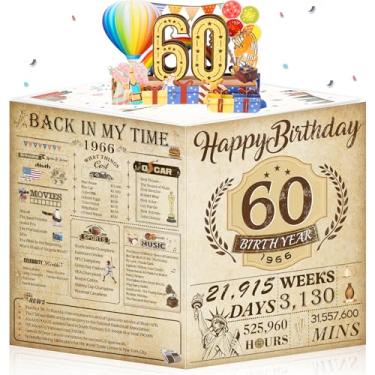 Imagem de OLOSONG Cartão de aniversário de 60 anos para homens e mulheres, 3D Pop Up 60th Birthday Gifts Cards for Him Her, Back In 1966 Funny 60 Year Old Birthday Decorations, Classy Vintage