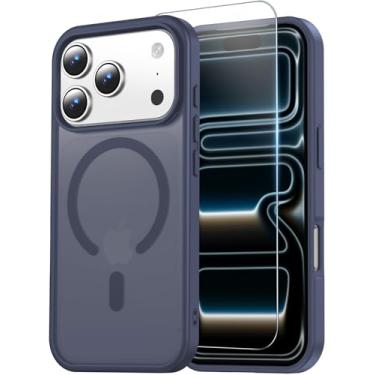 Imagem de Temdan Capa para iPhone 17 Pro com protetor de tela, compatível com Magsafe, antiamarelamento, proteção de nível militar, capa magnética fina à prova de choque, roxo escuro