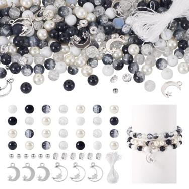 Imagem de KISSITTY Contas redondas de vidro de cristal kit de fabricação de pulseiras DIY com strass de latão Rondelle contas espaçadoras liga pingentes de lua pingentes elástico cordão de cristal elástico para