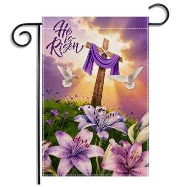 Imagem de Bandeira de jardim He is Risen, faixa decorativa dupla face de 30 x 45 cm, decoração de jardim ao ar livre